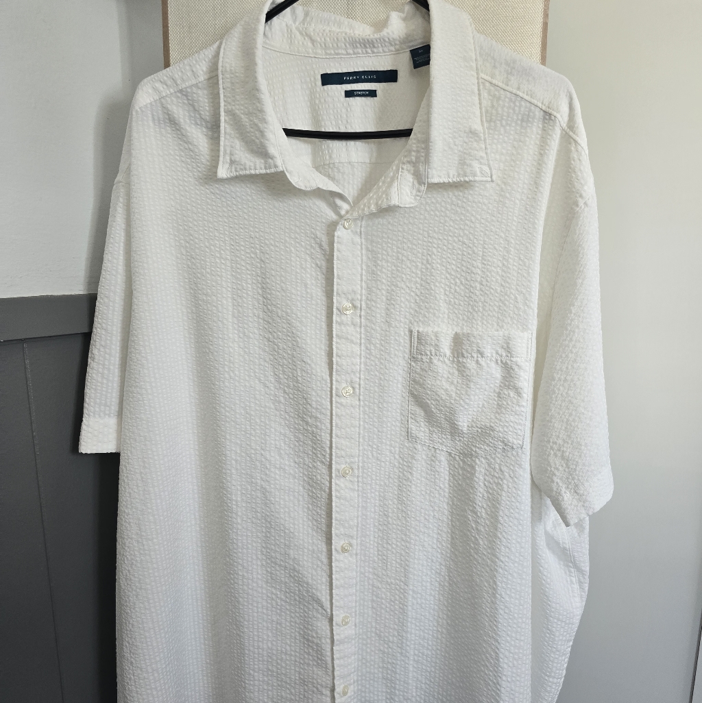 Perry Ellis White Textured Casual Shirt